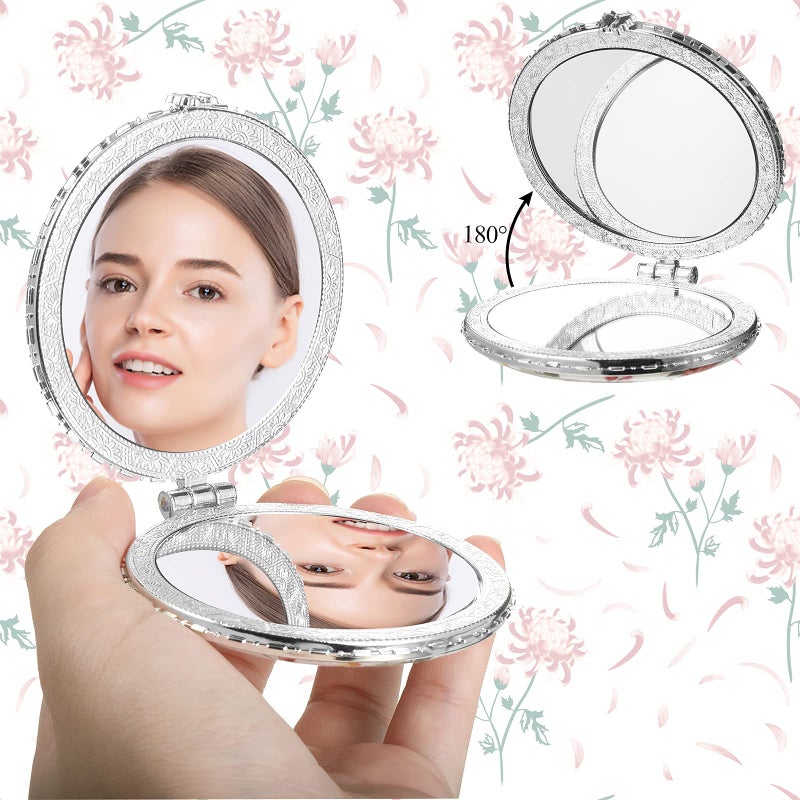 Blulu 8 Pieces Flower Compact Mirror for Purse Bulk Small Compact Mirror Gift Makeup Floral Pocket Retro Folding Portable Travel Accessories for Women Girls Galentines Valentine Day Gifts - Image 3
