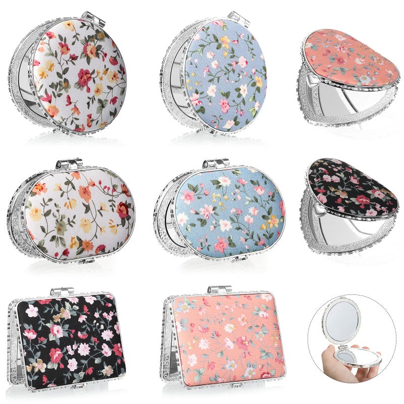 Blulu 8 Pieces Flower Compact Mirror for Purse Bulk Small Compact Mirror Gift Makeup Floral Pocket Retro Folding Portable Travel Accessories for Women Girls Galentines Valentine Day Gifts - Image 1