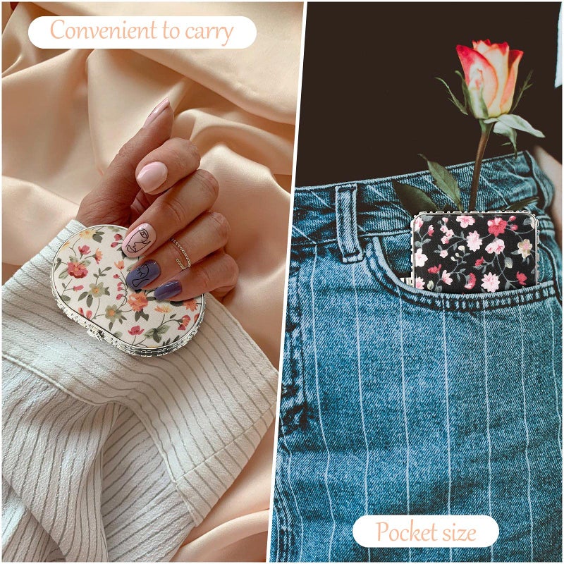Blulu 8 Pieces Flower Compact Mirror for Purse Bulk Small Compact Mirror Gift Makeup Floral Pocket Retro Folding Portable Travel Accessories for Women Girls Galentines Valentine Day Gifts - Image 5