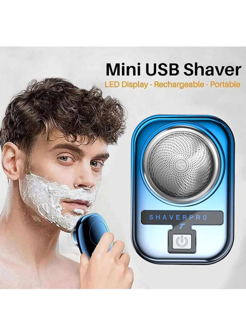 SOLARAE USB Mini Shaver,Electric Razor for Men with LCD Display,Portable Pocket Size Beard Trimmer,Easy One-Button Use,Wet and Dry Beard Grooming Kit Suitable for Home and Travel,Gift for Men (Gradient Blue) - Image 2