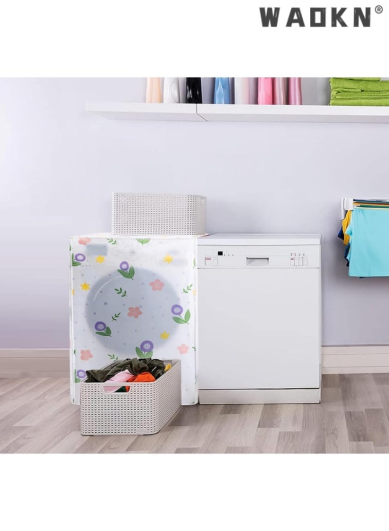 WAOKN Washing Machine Cover,Silver Coating Oxford Cloth Washer Dryer Cover for Front Loading Machine,Waterproof Dust-proof Sun-resistant Dust Cover for Full-automatic Roller Washing Machine - Image 1
