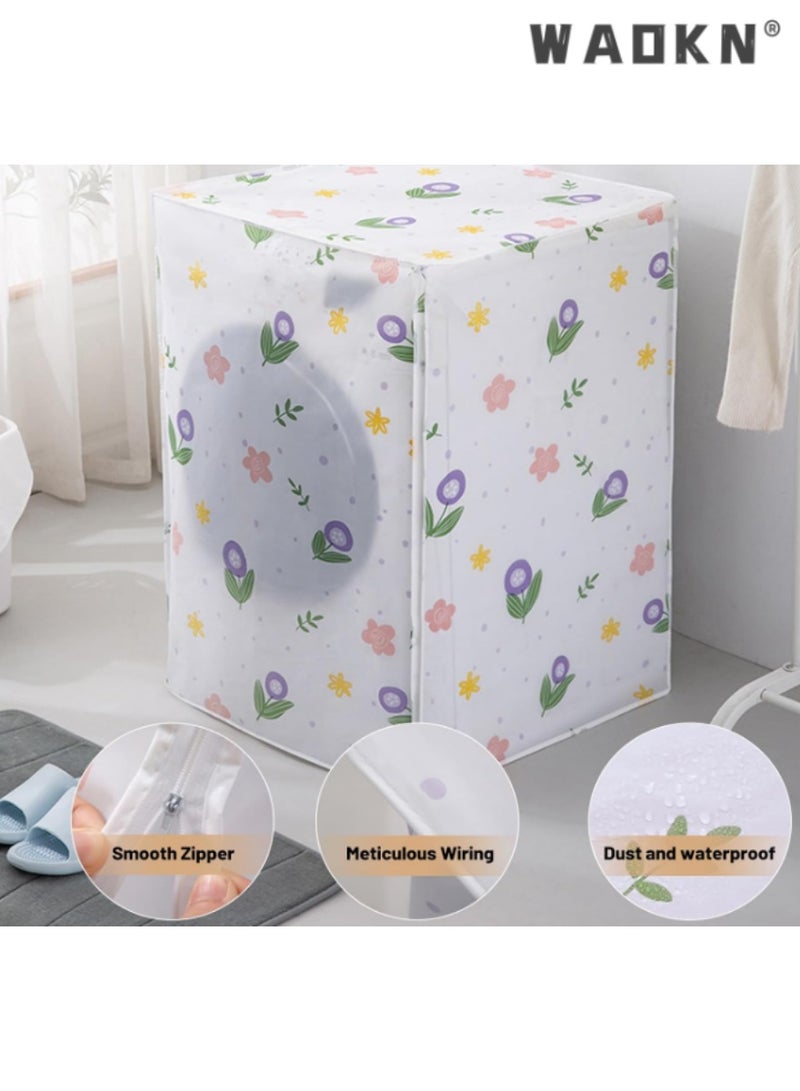 WAOKN Washing Machine Cover,Silver Coating Oxford Cloth Washer Dryer Cover for Front Loading Machine,Waterproof Dust-proof Sun-resistant Dust Cover for Full-automatic Roller Washing Machine - Image 2
