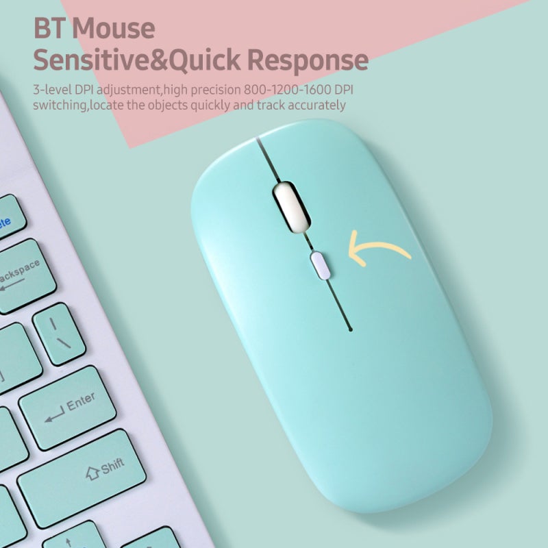 Green BT Keyboard Combo - Ultra-Thin Portable Design Rechargeable Battery Chocolate Keycaps With Multimedia Shortcut Keys for Phones Tablets Laptops of Windows Mac Android IOS - Image 5