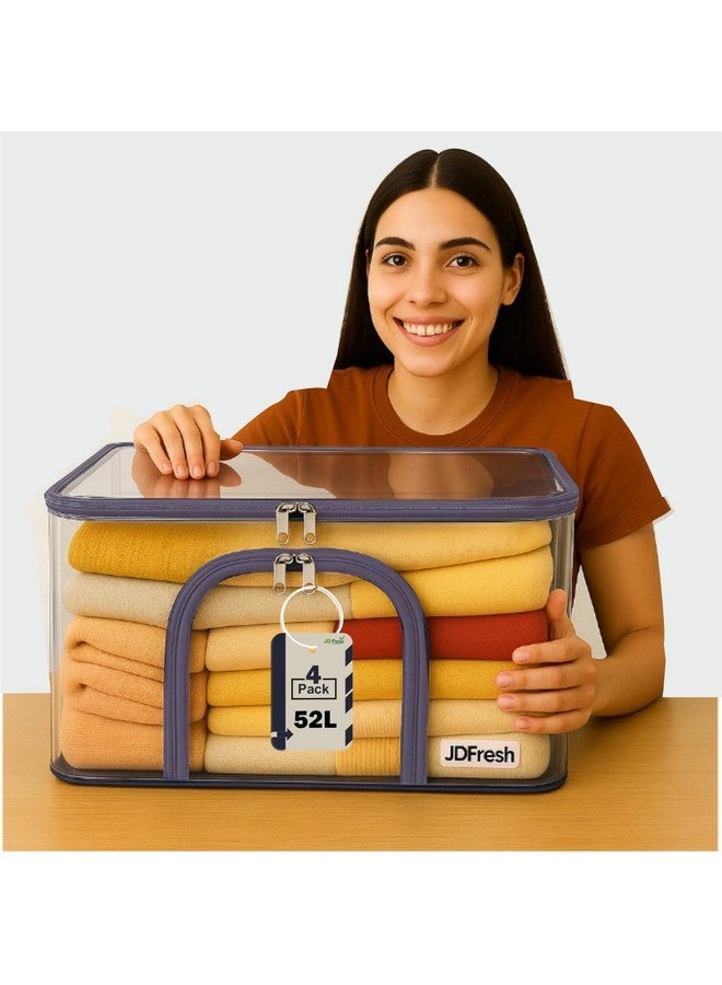 JD FRESH JD FRESH 4 Piece 52L Transparent Storage Organizer for Clothes/Easy Accessible Zip Covers for Wardrobe Cloth/Organizer Bag for Sarees/Bedsheets/Blankets/Shirts/Jeans/Toys/T-shirts/Books - Image 1