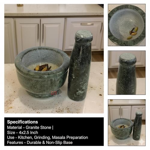Salvus APP SOLUTIONS Granite Stone Mortar and Pestle Set/Ural/Okhli Masher for Kitchen (4x2.5 INCH) - Image 3