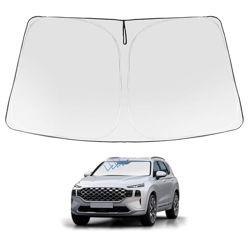 Proadsy Front Windshield Sunshade Foldable Sun Visor Protector Custom Fit 2023 2022 2021 2020 2019 Hyundai Santa Fe SE SEL SEL Plus Limited Ultimate Accessories 2023 Upgrade  Silver  Black