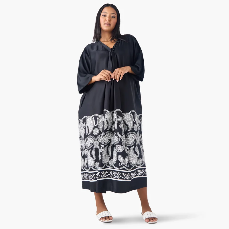 Ulla Popken Plus Size Ulla Popken Paisley Print Kaftan Dress