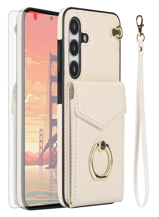 أسو ويش جراب هاتف Asuwish لهاتف سامسونج جالاكسي S24 5G، غطاء محفظة مع واقي شاشة من الزجاج المقوى وحلقة حجب RFID، حامل بطاقات ائتمان، إكسسوارات جلدية للهواتف المحمولة، S 24 24S G5، للنساء والرجال، لون أبيض كريمي - Image 1