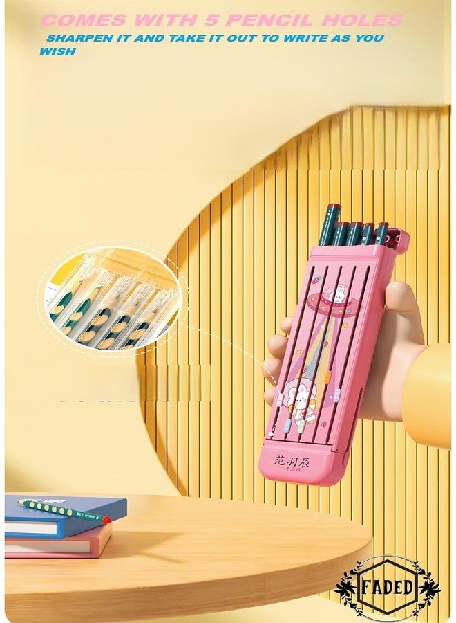 Faded Pink ABS Pencil Case for Students - Compact Hard Shell Stationery Box with Pencil Slot, 5 Pencils, Ruler & Eraser | Durable School Supplies Kit Students - Image 5