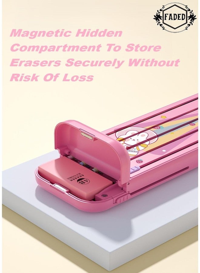 Faded Pink ABS Pencil Case for Students - Compact Hard Shell Stationery Box with Pencil Slot, 5 Pencils, Ruler & Eraser | Durable School Supplies Kit Students - Image 4