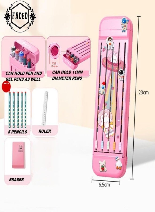 Faded Pink ABS Pencil Case for Students - Compact Hard Shell Stationery Box with Pencil Slot, 5 Pencils, Ruler & Eraser | Durable School Supplies Kit Students - Image 2