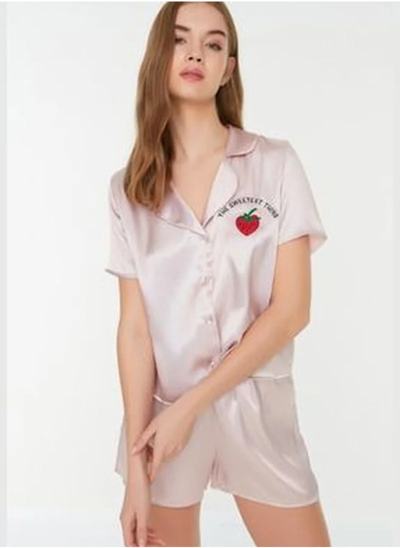 trendyol Powder Embroidered Satin Shirt-Shorts Woven Pajamas Set THMSS22PT0395