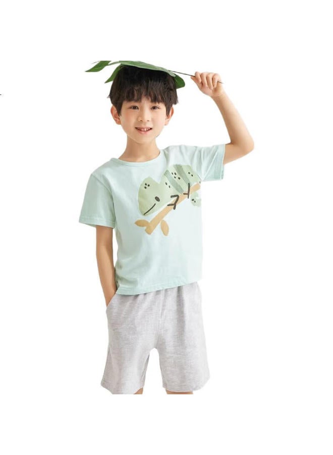 THREEGUN Sanqiang Water-Soft Cotton Children'S Short-Sleeve Shorts Pajama Set For Boys And Girls, 89205D0, Light Green, 120 - Image 2