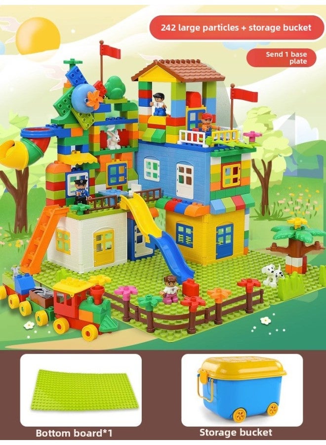 Variety Of Large Particles Building Blocks Assembled Children's Toys Slide Puzzle Boys And Girls Castle Slide Gift Puzzle Wholesale-Color:1036B [Barrel] 242 Large Particle Building Blocks +1 Bottom Plate  - Image 1