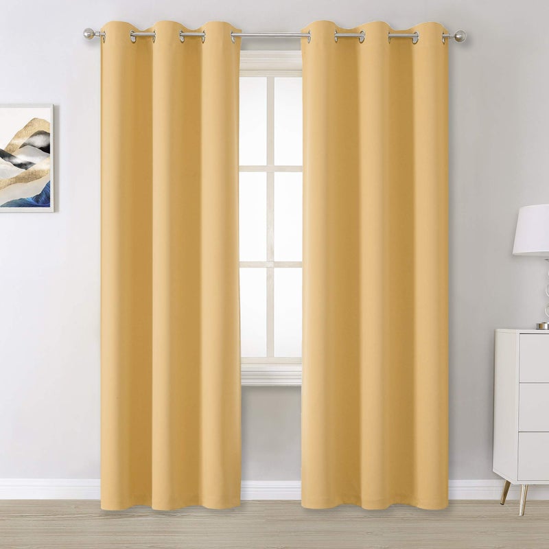 DUALIFE Butter Yellow Curtains for Bedroom Kids 84 Inches Long Room Darkening Solid Window Drapes for Living Room Thermal Insulated Grommet Top 42W x 84L2 Panels