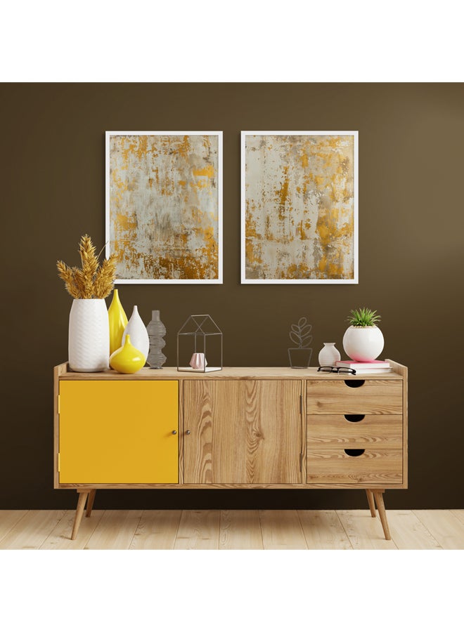 آرت دیکور  طباعة فنية مؤطرة لديكور فني راقٍ بتصميم بورتريه لجبال تجريدية – طقم من قطعتين – مناظر طبيعية عصرية باللونين الأبيض والذهبي، ديكور جداري أنيق لغرفة المعيشة أو غرفة النوم أو المكتب أو الاستوديو – مؤطر وجاهز للتقديم كهدية. - Image 2