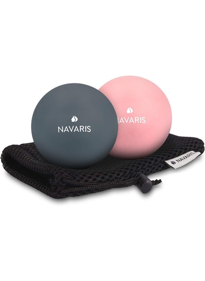 Navaris Navaris Lacrosse Massage Balls Set of 2  2 12 Diameter Ball Set for Back Feet Muscles  Includes Firmer Ball and Softer Ball  Dark Blue Pink  - Image 1