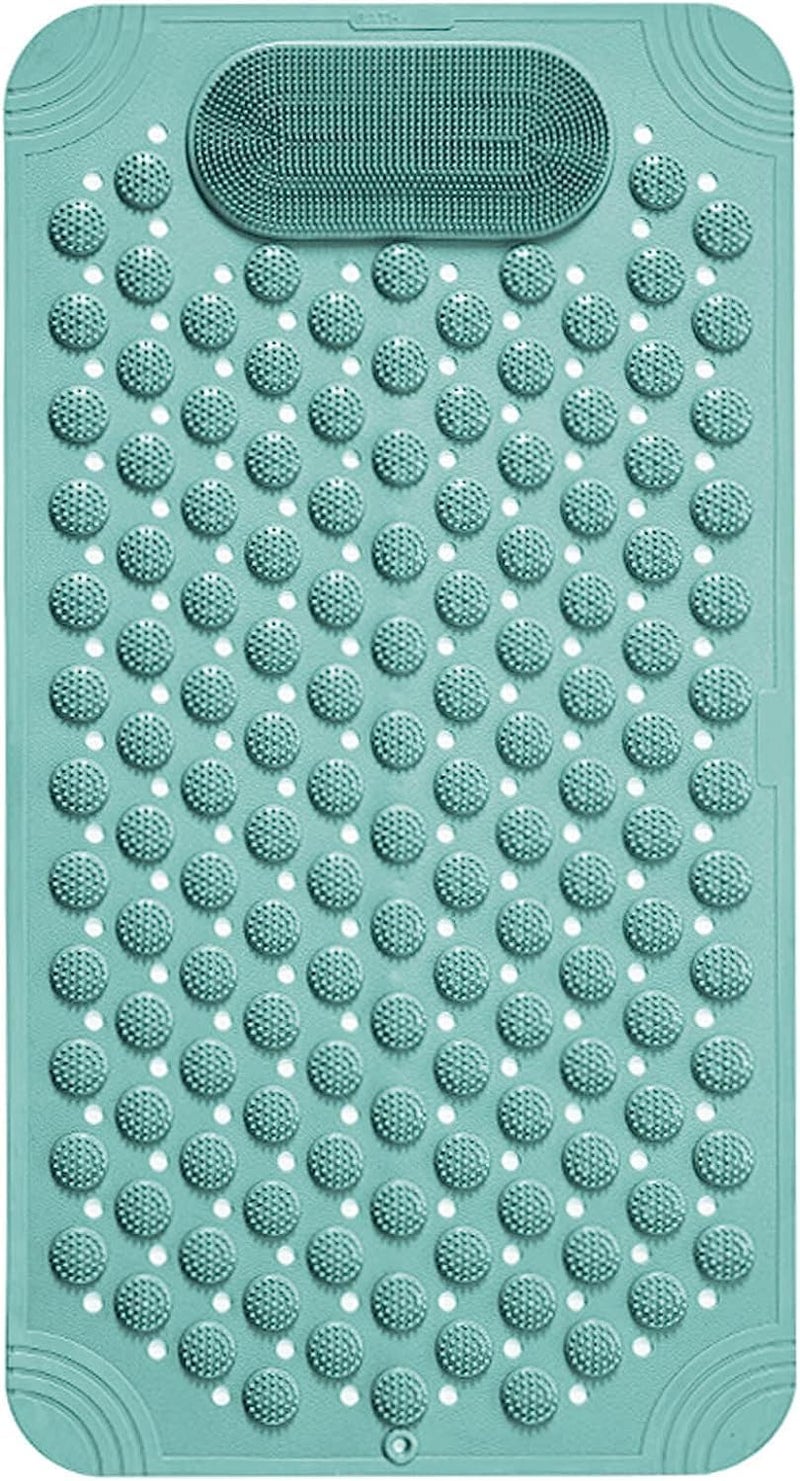 RichAxis Rectangular Anti Skid Bath Mat With Foot Scrubber For Bath Room Shower Mat With Suction Cups & Drain Holes Silicone Floor Mat For Kids & Adults (70 X 35, Green) - Image 1