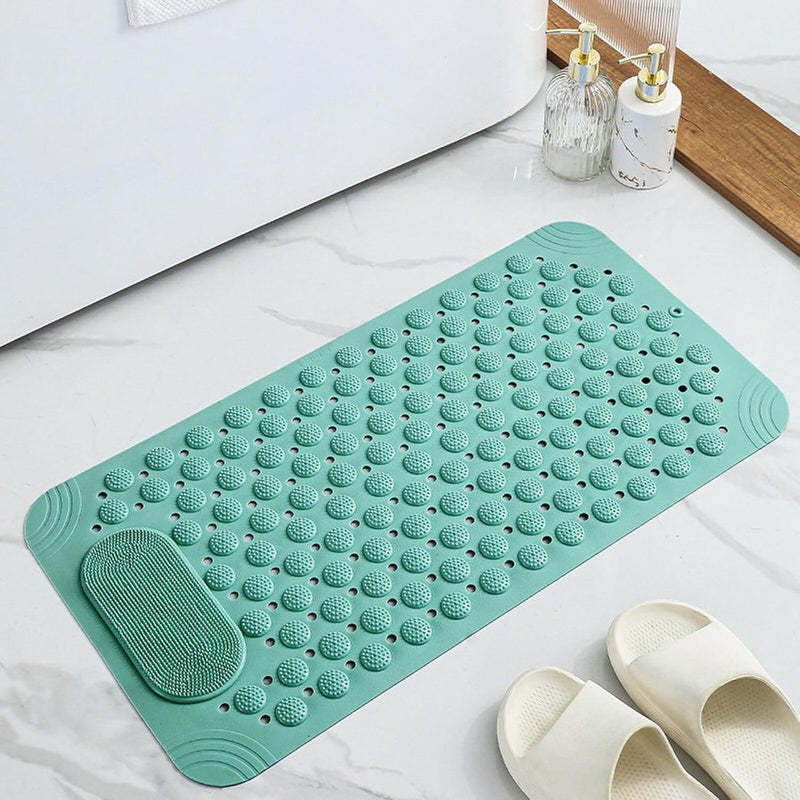RichAxis Rectangular Anti Skid Bath Mat With Foot Scrubber For Bath Room Shower Mat With Suction Cups & Drain Holes Silicone Floor Mat For Kids & Adults (70 X 35, Green) - Image 2