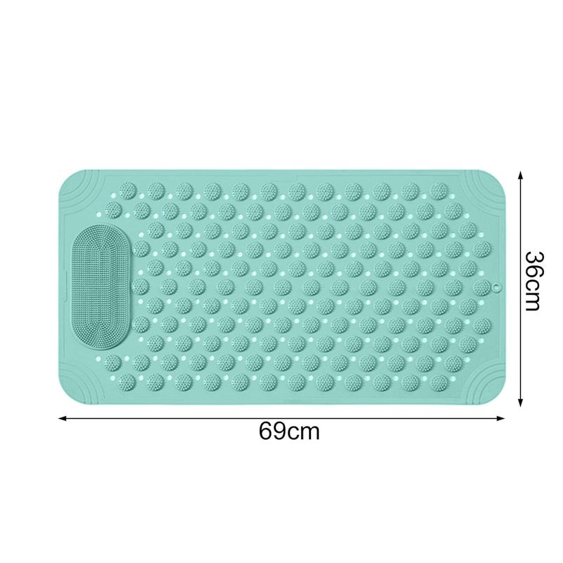 RichAxis Rectangular Anti Skid Bath Mat With Foot Scrubber For Bath Room Shower Mat With Suction Cups & Drain Holes Silicone Floor Mat For Kids & Adults (70 X 35, Green) - Image 3