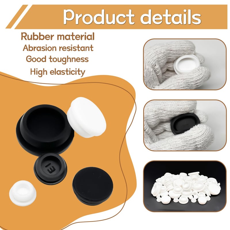 zDwfDc 62PCS 6 Sizes White Rubber Hole Plugs for Round Holes Silicone Plugs, 1" 3/4" 5/8" 1/2" 3/8" 1/4" Round Rubber Plug Snap Locking, Used for Furniture DD036-w - Image 3