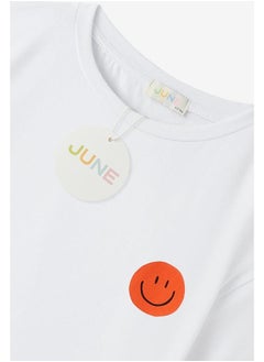 JUNE June Kids Smiley Face Printed Tshirt White  - Image 4