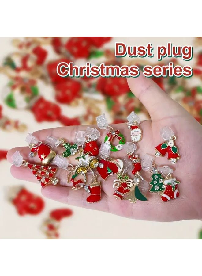 هدية هاتف عيد الميلاد بابا نويل إكليل جورب سدادة غبار بترصيع راينستون للنوع C وآيفون - Image 2