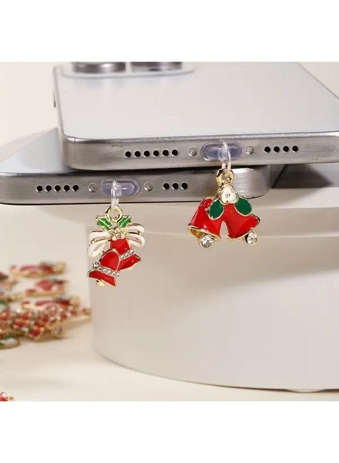 هدية هاتف عيد الميلاد بابا نويل إكليل جورب سدادة غبار بترصيع راينستون للنوع C وآيفون - Image 1