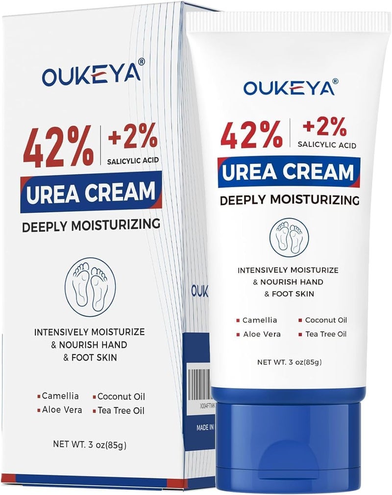 OUKEYA Urea Cream 42 Percent with 2% Salicylic Acid Tube 3 Oz, Urea Foot & Hand Cream for Dry Cracked, 40 per Urea Lotion for Feet Maximum Strength 85g - Image 1
