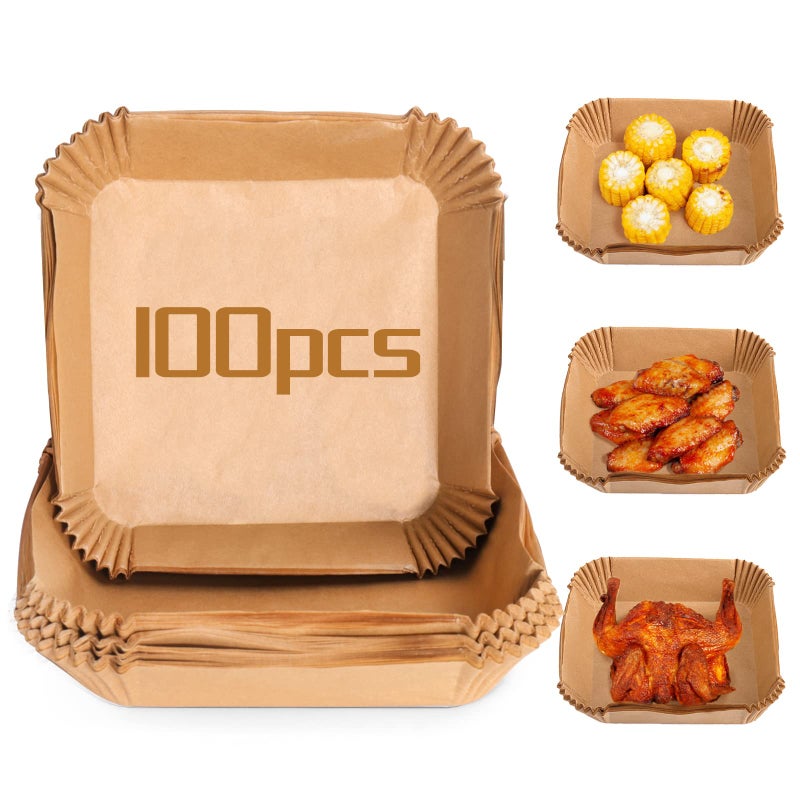 Palksky Air Fryer Paper Liners Disposable 100Pcs Parchment Paper Square Waterproof Oilproof Nonstick Free of Bleach for Microwave Airfryer Accessories 63 Inch