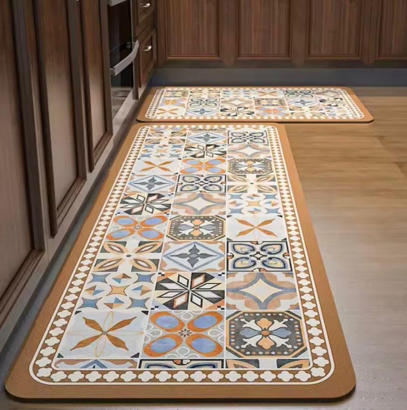 Home-Cloud HomeCloud Rubber Kitchen Mats for Floor Set of 2 Pcs|Non-Skid, Soft Absorbent Rugs for Kitchen, Laundry, and Hallway|120x40cm, 40x60cm| 4mm Thickness (Moroccan_Beige_Cream) - Image 1