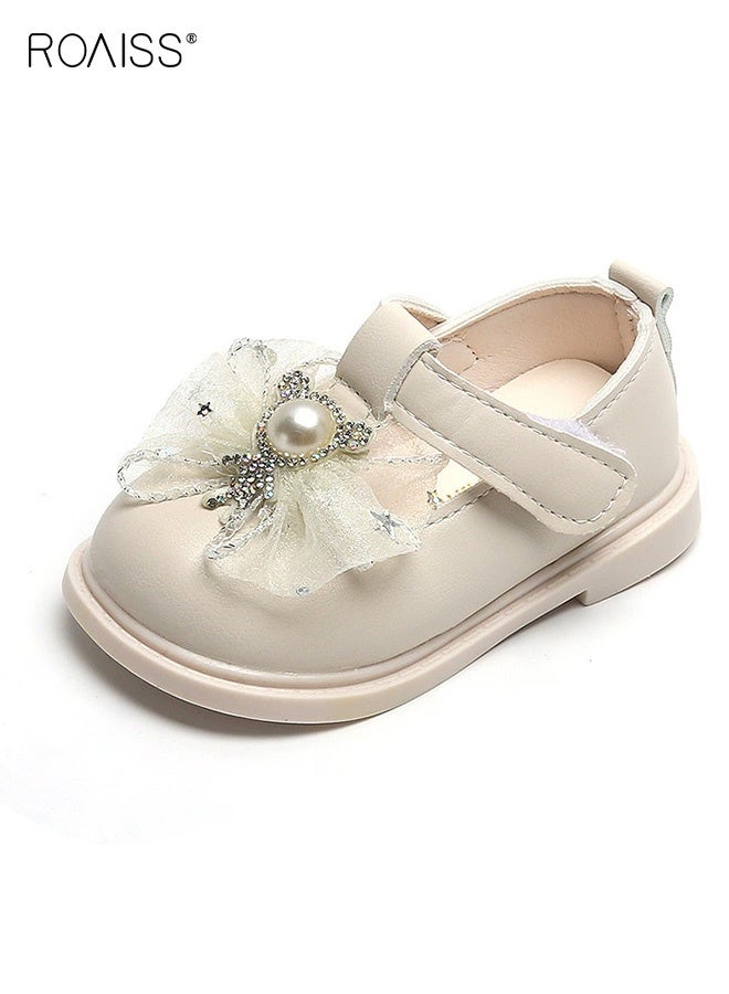 Toddler Girls Stylish Dress Shoes, Mary Jane Shoes with Bowknot, Flat Shoes with Velcro Closure and Anti-slip Sole, Suitable for Parties, Weddings, School, Daily Wearing or Other Occasions