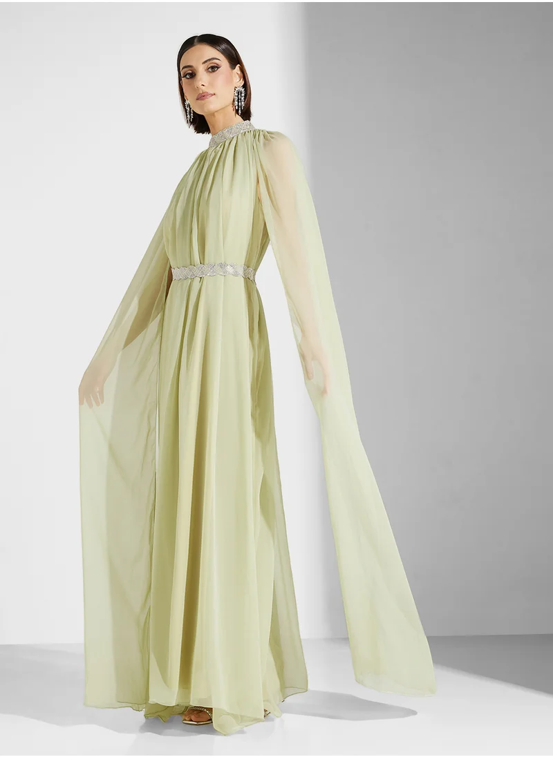 Namshi x Embellished Dress With Exaggerated Slit Sleeves