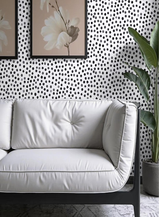 Dimoon 17.3''x78.7'' Peel and Stick Wallpaper Black and White Contact Paper Boho Polka Dot Wallpaper Modern Removable Self-Adhesive Wall Paper Renter Friendly for Bathroom Bedroom Vinyl Roll - Image 5