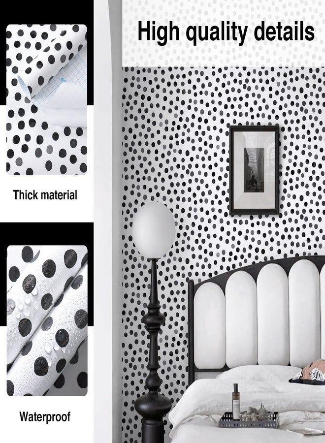 Dimoon 17.3''x78.7'' Peel and Stick Wallpaper Black and White Contact Paper Boho Polka Dot Wallpaper Modern Removable Self-Adhesive Wall Paper Renter Friendly for Bathroom Bedroom Vinyl Roll - Image 4