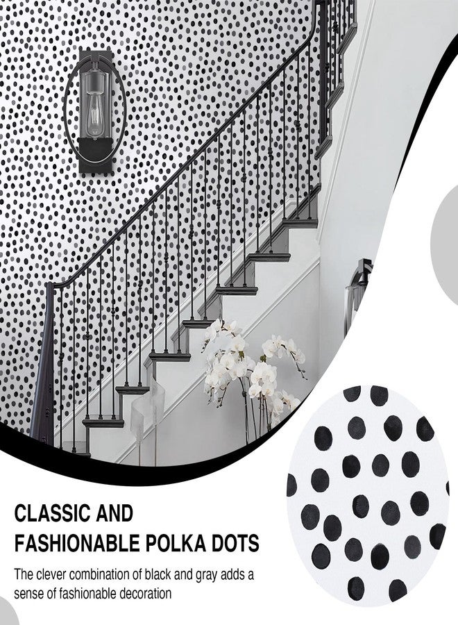 Dimoon 17.3''x78.7'' Peel and Stick Wallpaper Black and White Contact Paper Boho Polka Dot Wallpaper Modern Removable Self-Adhesive Wall Paper Renter Friendly for Bathroom Bedroom Vinyl Roll - Image 2