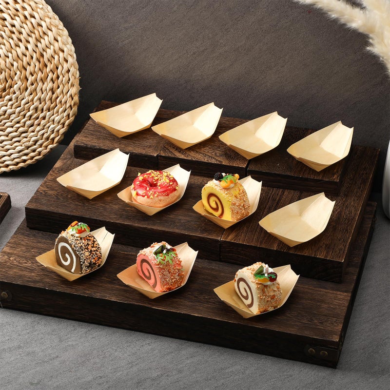Newtay 500 Pcs Bamboo Boat Plates for Appetizer 5.5"" Disposable Wooden Charcuterie Boat Leaf Small Sushi Serving Tray Food Dishes Container Bowl for Catering Home Hawaiian Holiday Party Supplies - Image 3
