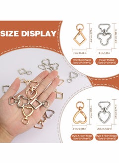 KASTWAVE 16PCS Metal Heart Keychain Swivel Lobster Clasp Snap Hook Hanging Buckle Keyring Clip with Flower Rhombus Shape  - Image 3