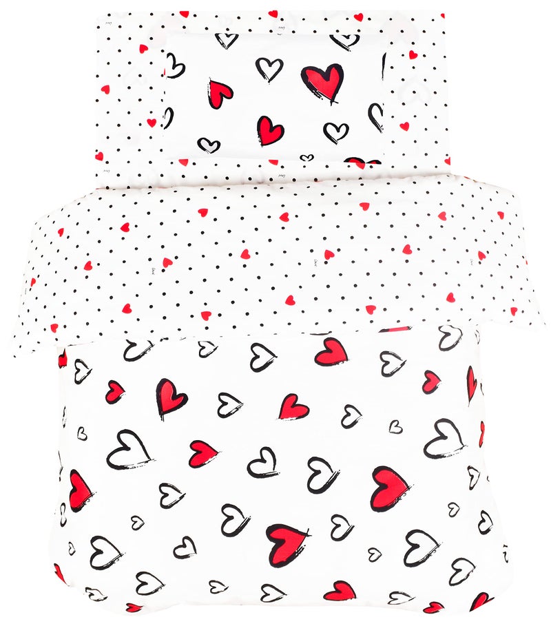 J-pinno Red Heart Cute Girls Cartoon Duvet Cover + Pillowcase Set, Zipper Closure, 100% Cotton, for Kids Crib Toddler Bedding Decoration Gift (Love, Crib 47" X 59") - Image 3