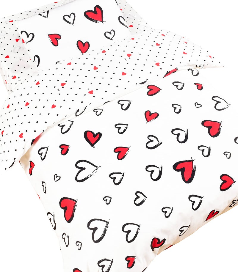 J-pinno Red Heart Cute Girls Cartoon Duvet Cover + Pillowcase Set, Zipper Closure, 100% Cotton, for Kids Crib Toddler Bedding Decoration Gift (Love, Crib 47" X 59") - Image 2