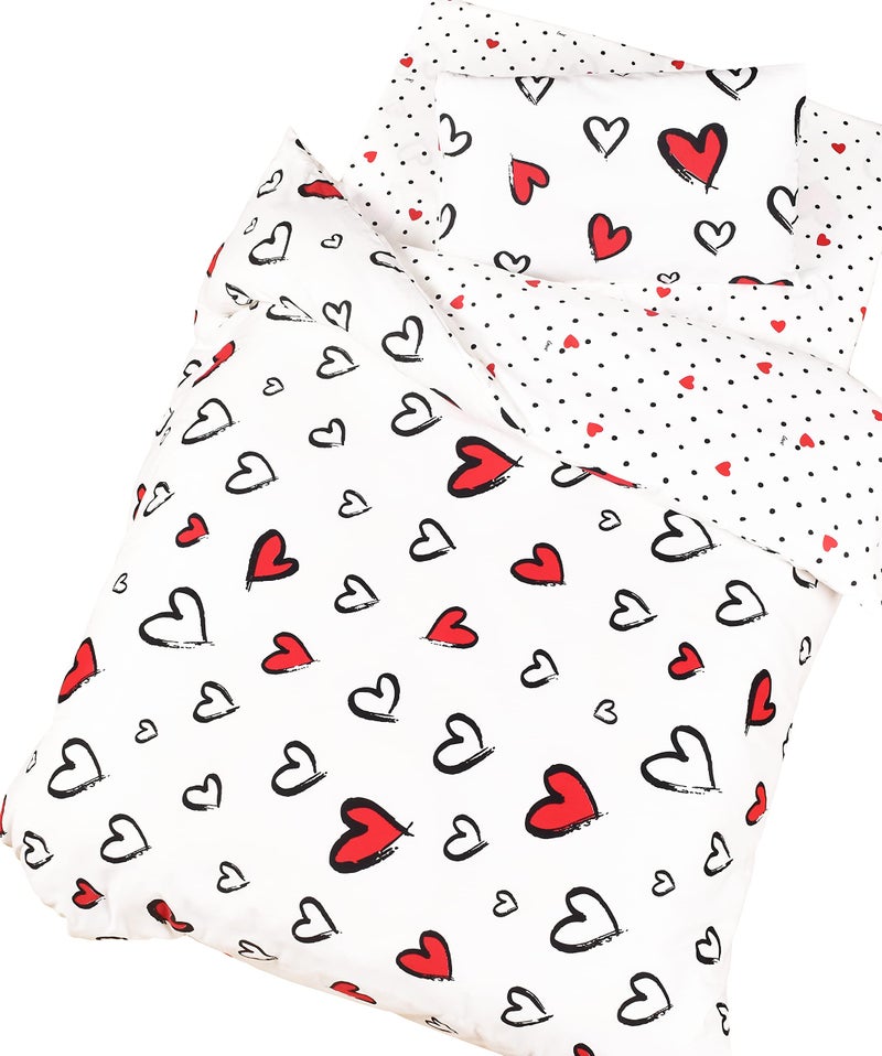J-pinno Red Heart Cute Girls Cartoon Duvet Cover + Pillowcase Set, Zipper Closure, 100% Cotton, for Kids Crib Toddler Bedding Decoration Gift (Love, Crib 47" X 59") - Image 1