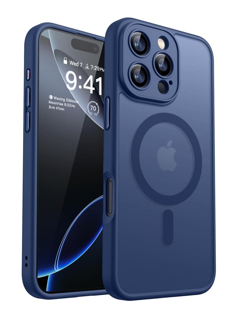 ESCASE - Magnetic Cover for iPhone 16 Pro 6.3 Inch, MagSafe Compatible, Full Camera Protection, Translucent Matte Slim Protective Shockproof Case, Blue - Image 1