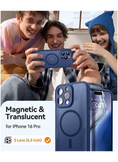 ESCASE Magnetic Cover for iPhone 16 Pro 6.3 Inch, MagSafe Compatible, Full Camera Protection, Translucent Matte Slim Protective Shockproof Case, Blue  - Image 2