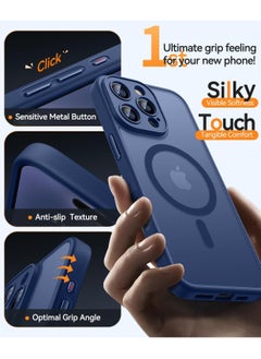 ESCASE Magnetic Cover for iPhone 16 Pro 6.3 Inch, MagSafe Compatible, Full Camera Protection, Translucent Matte Slim Protective Shockproof Case, Blue  - Image 5