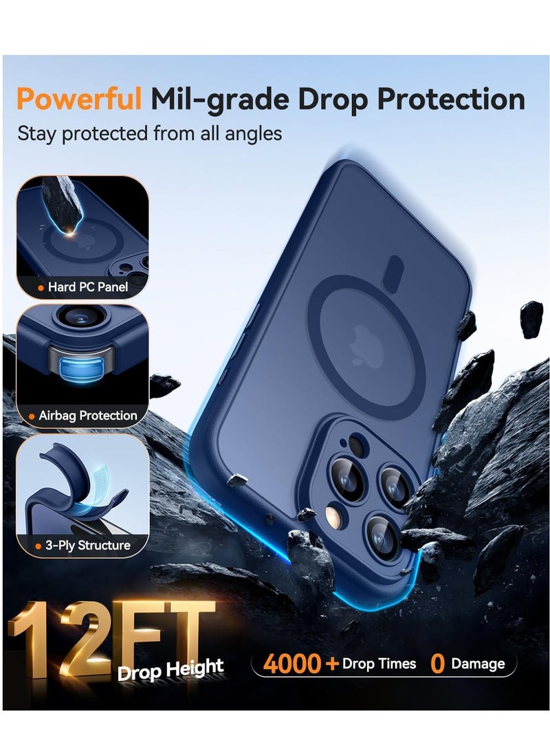 ESCASE - Magnetic Cover for iPhone 16 Pro 6.3 Inch, MagSafe Compatible, Full Camera Protection, Translucent Matte Slim Protective Shockproof Case, Blue - Image 1