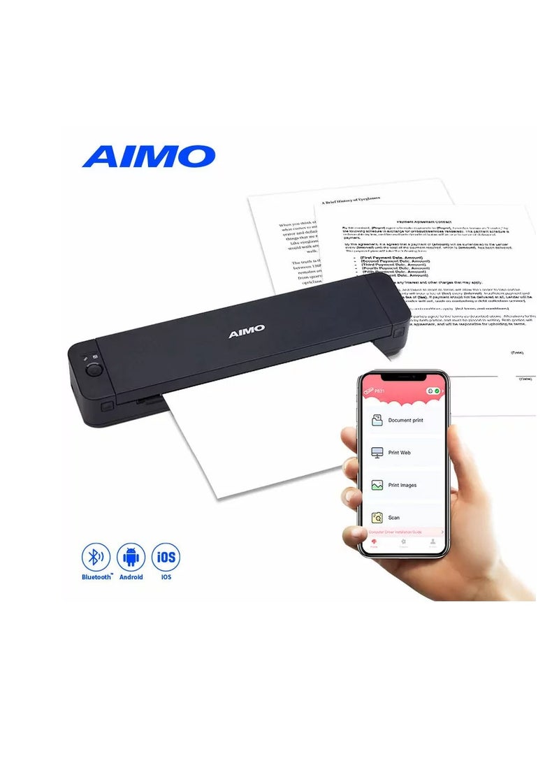 AIMO Portable Thermal Printer A4 size, AIMO M08F Supports 8.26"x11.69" A4 Thermal Paper, Wireless Mobile Travel Printers for Car & Office, Bluetooth Printer Compatible with Phone & Laptop - Image 1