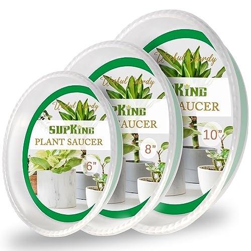 SupKing 9 Pack Plant Saucers (6inch /8inch /10inch), Heavy Sturdy Plant Trays Pot Tray for Indoor Clear Plastic Flower Pot Saucers Thicker Plant Water Drip Trays for pots- Clear - Image 1