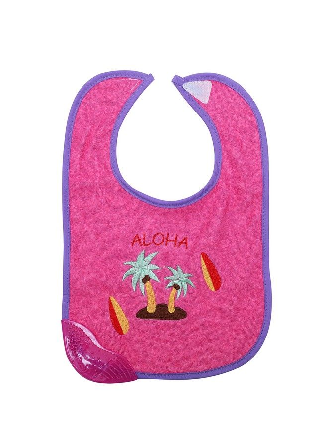 1st Step Newborn Baby Cotton Bib With 3D Patch And Teether (Pink) - Image 1