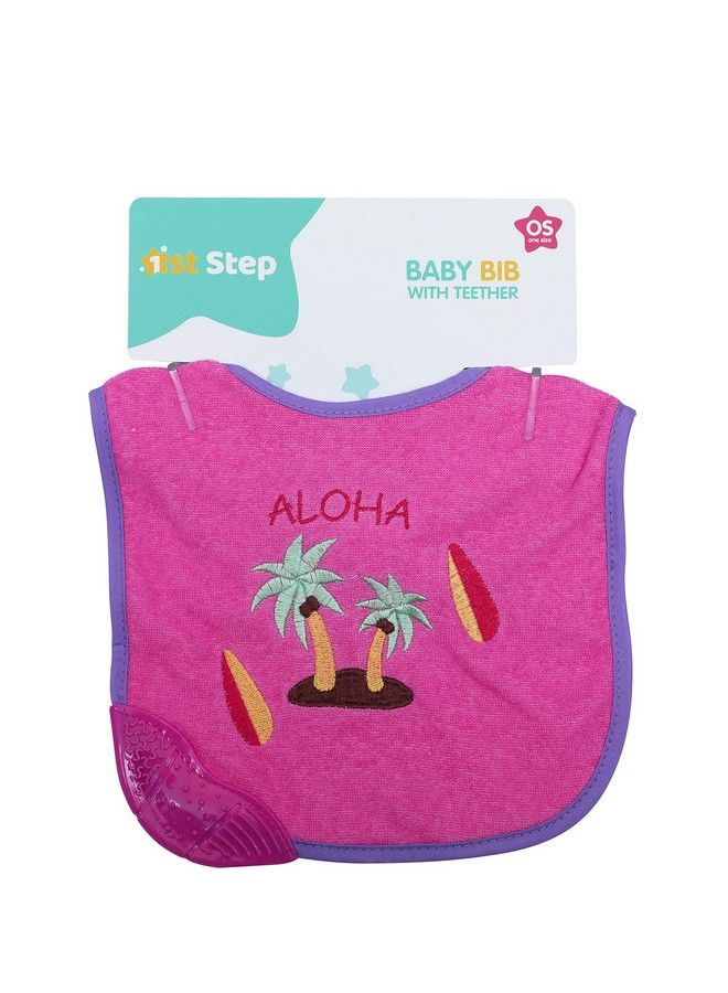 1st Step Newborn Baby Cotton Bib With 3D Patch And Teether (Pink) - Image 5