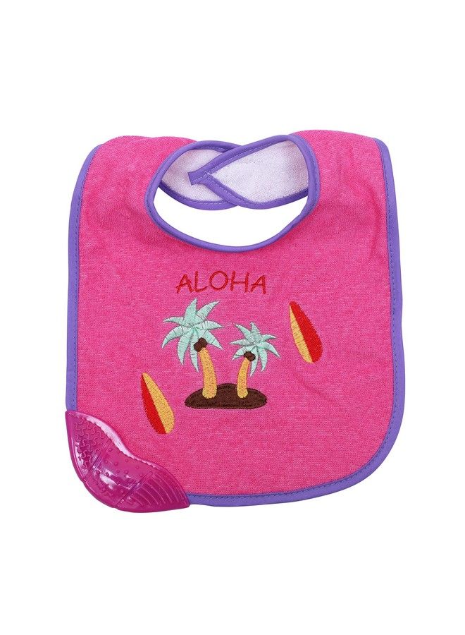 1st Step Newborn Baby Cotton Bib With 3D Patch And Teether (Pink) - Image 3